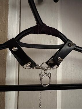 Hot Topic Black Studded Faux Leather Choker with Cat Ear Charm